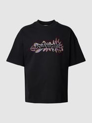 T-shirt met labelprint, model 'Warp' van Low Lights Studios Zwart - 14