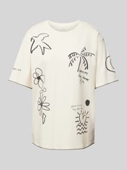 T-Shirt mit Allover-Muster von Jake*s Casual Beige - 48