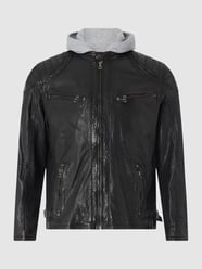PLUS SIZE comfort fit leren jack met bies van sweatstof, model 'Cairo' van Gipsy Comfort Line Grijs / zwart - 1