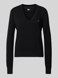 Pullover mit V-Ausschnitt und Logo-Stitching von Tommy Jeans Schwarz - 48