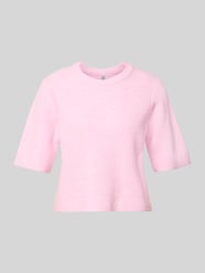 Pudełkowy krój T-shirt z prążkowanej dzianiny z dodatkiem wełny Model 'SILLY' od PIECES Fuksjowy - 48