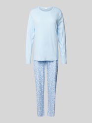 Pyjama mit geripptem Rundhalsausschnitt von Mey Blau - 47