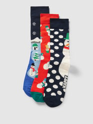 Socken mit Motiv-Print Modell 'Snowman' im 3er-Pack von Happy Socks Blau - 44