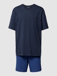 Pyjama mit geripptem V-Ausschnitt von Schiesser Blau - 42