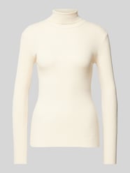 Slim Fit Rollkragenpullover in Ripp-Optik Modell 'MIRA' von Pieces Beige - 47