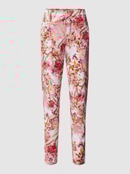 Stretchbroek met bloemenmotief van Raffaello Rossi Roze - 11