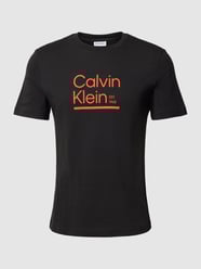 T-shirt z bawełny z detalem z logo od CK Calvin Klein Czarny - 16