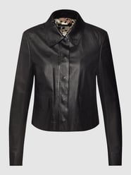 Leren jack met platte kraag van Marc Cain Grijs / zwart - 3
