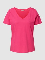 T-shirt z dekoltem w serek od edc By Esprit Fuksjowy - 31