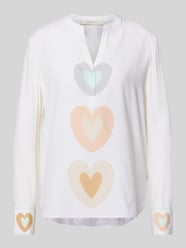 relaxed fit tuniek-blouse met all-over motiefprint van HERZENS Beige - 16