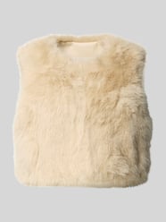 Kort gilet van imitatiebont met ronde hals van Apricot Beige - 7