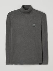 Sweter z wywijanym kołnierzem z detalami z logo  od Garcia Szary - 43