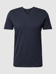 Slim fit T-shirt van gewaxt katoen met V-hals van Esprit Blauw / turquoise - 43