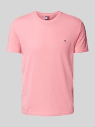 Slim fit T-shirt met logostitching van Tommy Jeans Fuchsia - 39