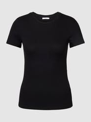 Damen T-Shirt aus Viskose-Elasthan-Mix in Feinripp-Optik von Jake*s Casual Schwarz - 6