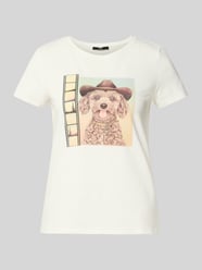 T-shirt z obszyciem kamieniami stras i okrągłym dekoltem od Zero - 11