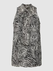 Top bluzkowy z szalowym kołnierzem model ‘SAT ZEBRA BOW TOP’ od MICHAEL Michael Kors Czarny - 7