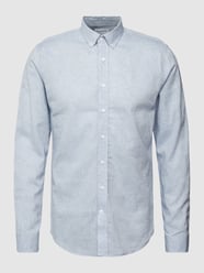 Freizeithemd mit Leinen-Anteil in unifarbenem Design von Lindbergh Blau - 17