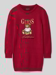Gebreide muts van viscosemix met labelstitching van Guess Bordeaux - 42