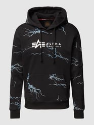 Hoodie mit Logo-Print Modell 'Lightning AOP' von Alpha Industries Schwarz - 6
