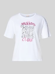 Regular Fit T-Shirt aus reiner Baumwolle mit Strasssteinbesatz von Liu Jo White - 10