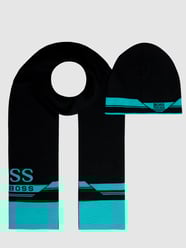 Set met muts en sjaal van scheerwolmix, model 'Aura'  van BOSS Grijs / zwart - 40