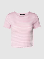 Cropped T-Shirt mit Streifenmuster Modell 'MADI' von Vero Moda Rosa - 20