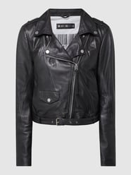 Loose Fit Cropped Lederjacke mit Reverskragen Modell 'Smooth Biker' von Freaky Nation Grau / Schwarz - 36