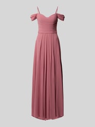 Avondjurk met carmenhals en loopsplit van Mascara Fuchsia - 7