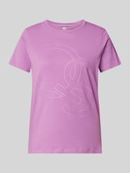 T-shirt met labelprint van QS Fuchsia - 29