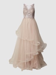 Abendkleid mit floralen Stickereien von Unique Weiß - 40