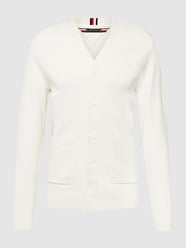 Strickjacke mit Label-Detail Modell 'HILFIGER STRUCTURE FLAG' von Tommy Hilfiger Weiß - 24