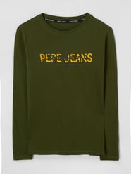 Shirt met lange mouwen en rubberen logo, model 'Randall' van Pepe Jeans Groen - 7