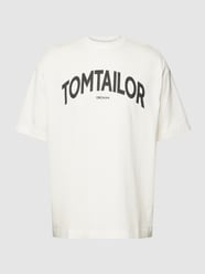 Oversized T-Shirt mit geripptem Rundhalsausschnitt von Tom Tailor Denim Weiß - 3