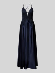 Abendkleid mit Strasssteinbesatz von Luxuar Blau - 48