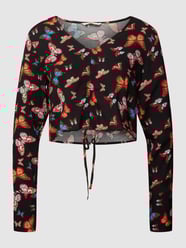 Kort shirt met lange mouwen en all-over motiefprint, model 'NOVA' van Only Grijs / zwart - 4