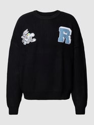 Oversized Strickpullover mit Looney Tunes®-Patches von REVIEW Grau / Schwarz - 32