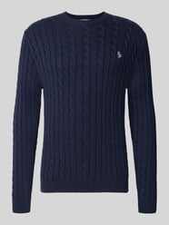 sweter z dzianiny o kroju slim fit z czystej bawełny ze ściegiem warkoczowym od REVIEW - 12