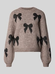 Pullover mit Glitzer-Schleifen-Print von ONLY Beige - 15