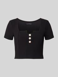 T-shirt o kroju krótkim z obszyciem ozdobnymi kamieniami Model 'Evelina' od GUESS - 7