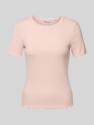 T-shirt o kroju slim fit z mieszanki bawełny od Tom Tailor Denim Fuksjowy - 21
