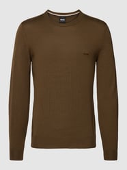 Strickpullover aus Schurwolle mit Label-Stitching Modell 'Otto' von BOSS Braun - 42