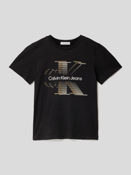 T-Shirt mit Label-Print Modell 'LINED MONOGRAM T-SHIRT' von Calvin Klein Jeans Grau / Schwarz - 18