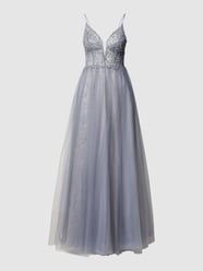 Abendkleid mit Zierperlen und Strasssteinen von Unique Blau - 31