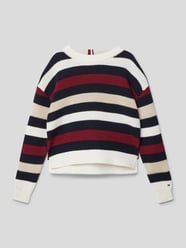 Gebreide pullover van katoen met streepmotief van Tommy Hilfiger Teens Wit - 19