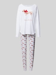 Pyjama mit Motiv- und Statement-Print von LOUIS & LOUISA Weiß - 22