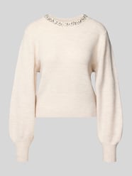 Regular Fit Strickpullover mit Schmucksteinbesatz Modell 'ELSA' von Only Beige - 37