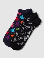 Sneakersokken met all-over print in een set van 2 paar, model 'Thumbs up' van Happy Socks Zwart - 43