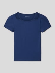 T-Shirt aus Viskose-Elasthan-Mix mit Rippenstruktur von Tom Tailor Blau - 25
