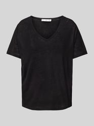 Leinen-T-Shirt mit V-Ausschnitt Modell 'LINITO' von Mango Schwarz - 45